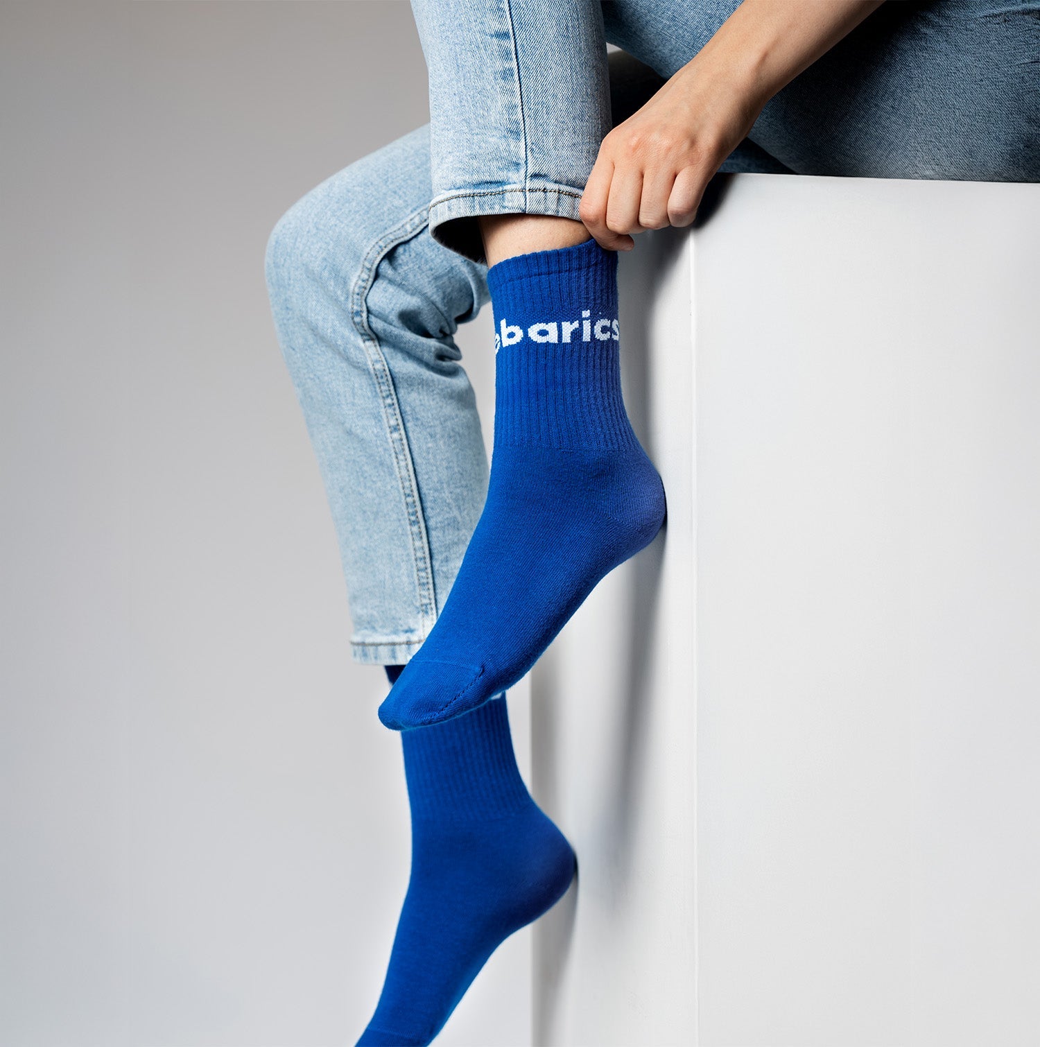 Barebarics - Barefoot Socks - Crew - Cobalt Blue - Big logo - Barefoot Shoe Store