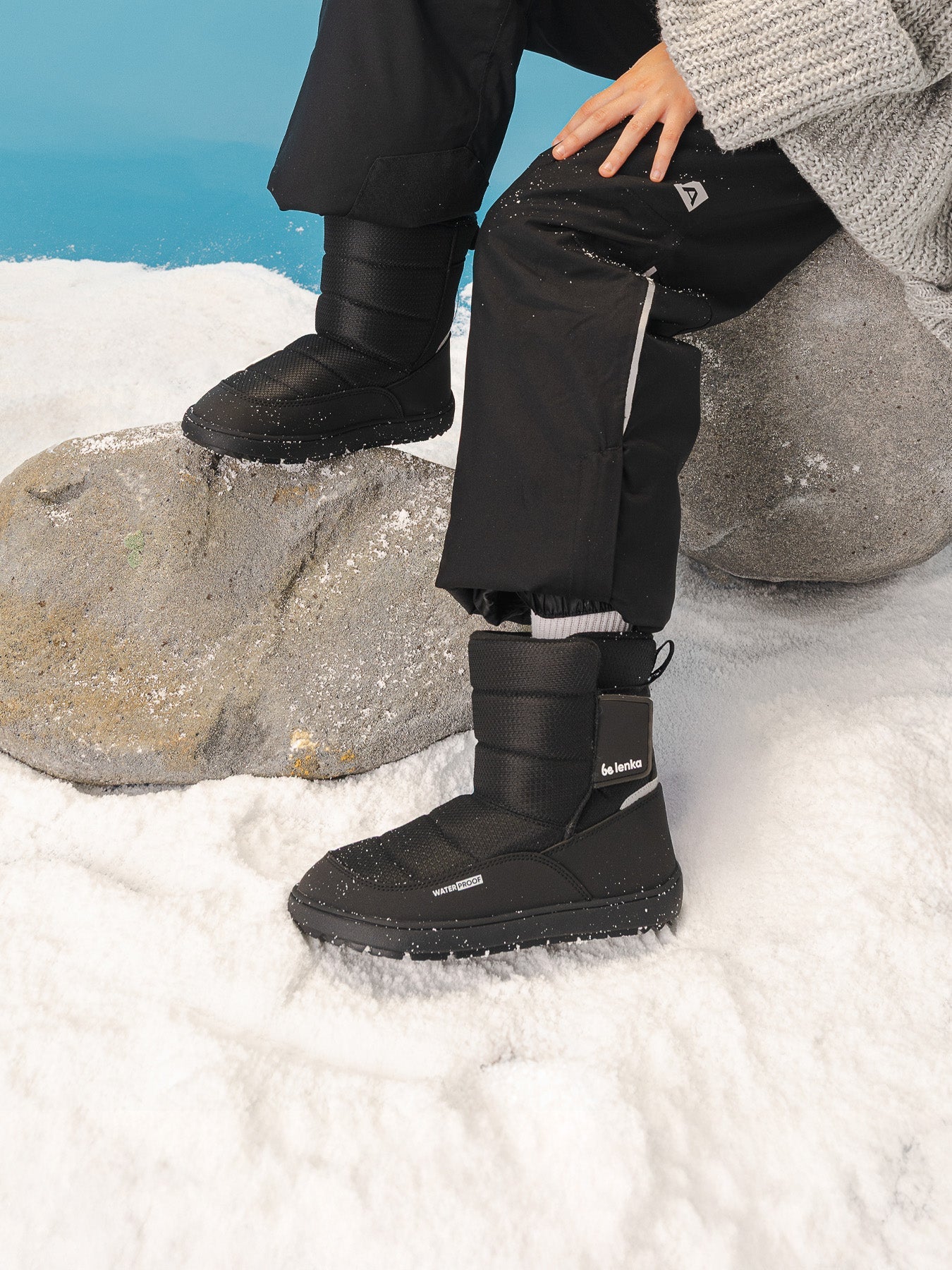 Kid's barefoot snow boots Be Lenka Ailo Junior - All Black - Barefoot Shoe Store